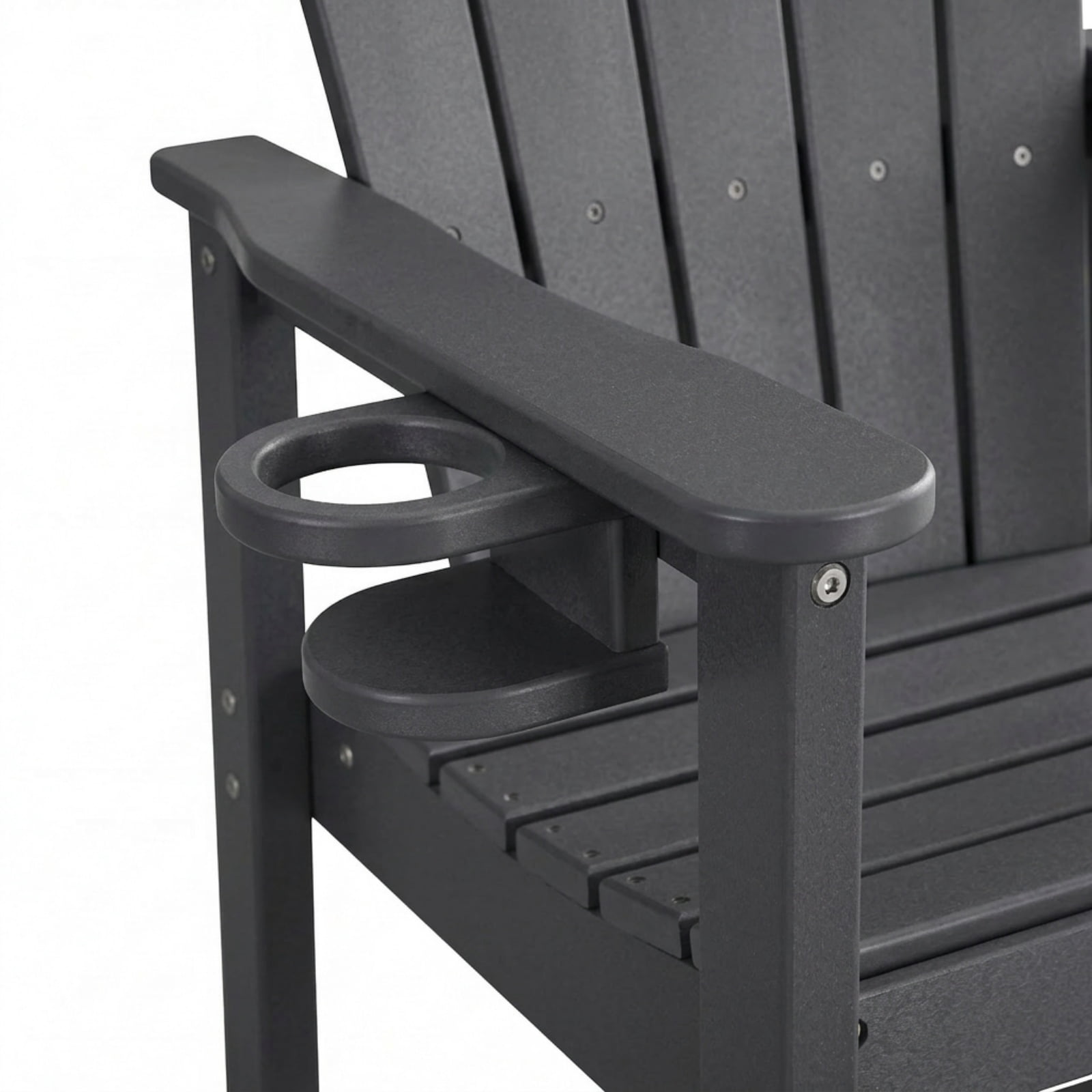 Bar Height Adirondack Chair with Cup Holder, Outdoor Patio HDPE Bar Chair with Armrests, Ergonomic High Back Chair for Deck, Porch, Backyard