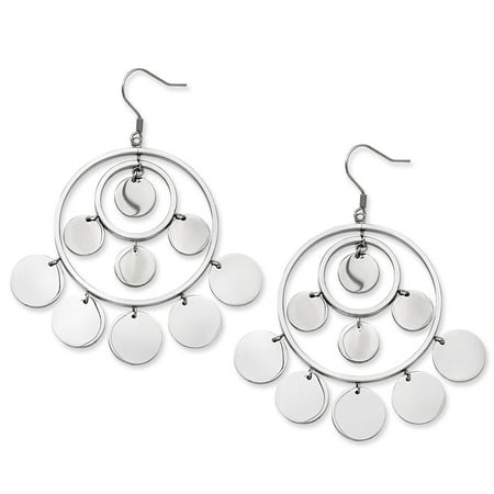 Ladies Chisel Stainless Steel Circles Dangle Shepherd Hook Earrings