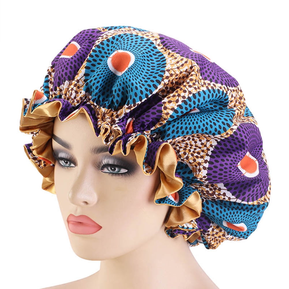 Printed Large Lace Round Cap Double Layer Satin Nightcap Shower Cap