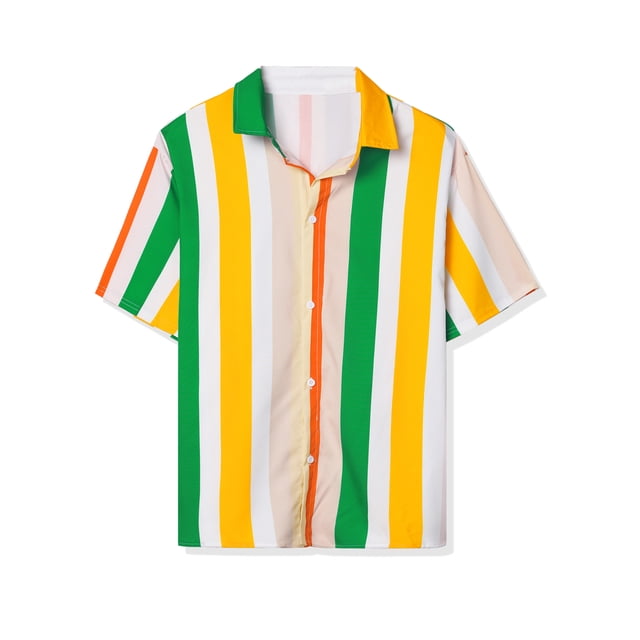 Camisa de Rayas de Verano Lars Amadeus para Hombre Bloque de Color Rosa Verde Naranja S
