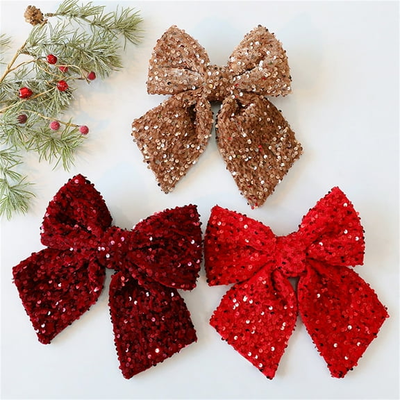 3Pcs Christmas Velvet Bows 9.84Inch Sequin Fabric Christmas Wreath Bow Glittering Bowknot Holiday Ornaments for Xmas Tree Garland DIY Craft Wrapping Decoration