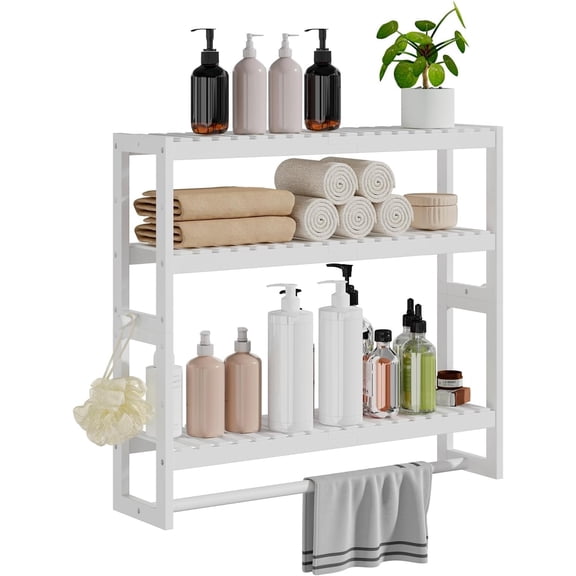 Bathroom Shelf Storage Organizer, Shelf 3-Tier Adjustable Layer, White | Storage Over Toilet Organizer with Bar, , Freestanding Shelves Wall Mounted Utility