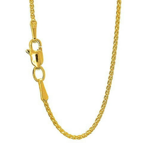 JewelStop 14k Solid Yellow Gold 1mm Round Diamond Cut Spiga Wheat Chain Necklace, Lobster Claw - 20 Inches