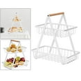 thumbnail image 3 of Abbracc 2 Tier Metal Fruit Plate Basket Wood Handle Holder Stand Tray Snack Storage Rack White, 3 of 9