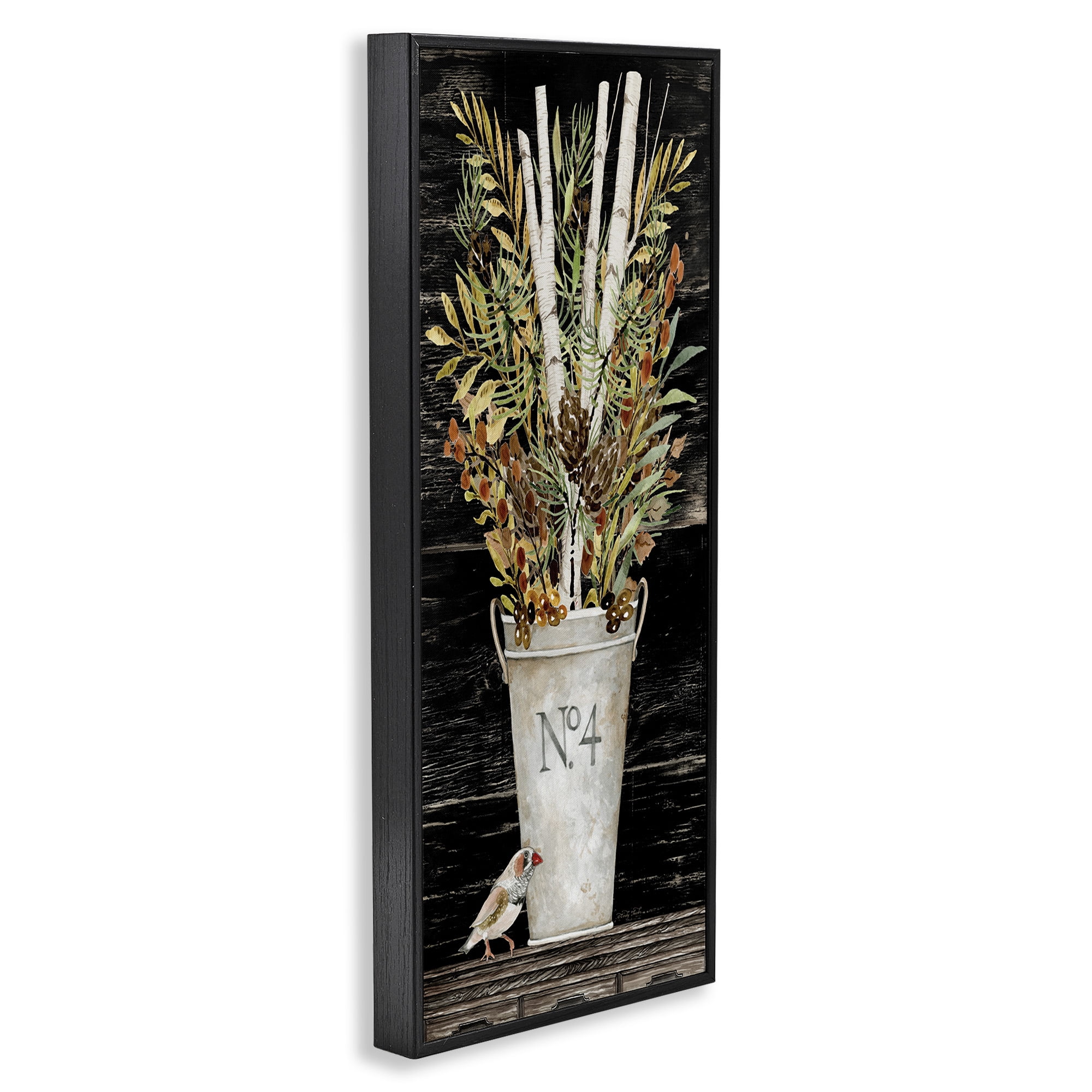 Stupell Industries Rustic Forest Greenery Bouquet Botanical & Floral Painting Black Framed Art Print Wall Art, 10 x 24