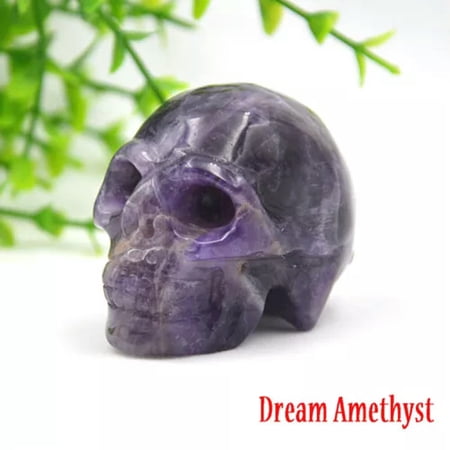 GKNET 2 Natural Crystal Quartz Skull Head Carved Reiki Healing Halloween Decor- Amethyst GKNET 2 Natural Crystal Quartz Skull Head Carved Reiki Healing Halloween Decor- Amethyst