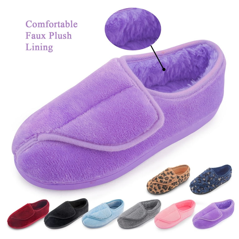 Women s Memory Foam Diabetic Slippers Arthritis Edema Adjustable Comfortable House Shoes Closed Toe Purple 9