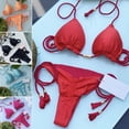 thumbnail image 6 of sunsanly 2 Pcs/Set Beach Bikini Set Solid Color Lace Up Halter Neck Backless Tassel Swimming Multi Straps Padded Women Bathing Suit Swimming Garment, 6 of 8