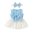 thumbnail image 2 of TopLLC Robe Sans Manches à Col Rond pour Filles, Couleur Unie, Dentelle avec Nœud, Bandeau, Ensemble Deux Pièces, 2 of 4