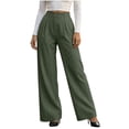thumbnail image 5 of Straight Leg Corduroy Pants for Women, Relaxed Fit Pants with Elastic Waist and Side Pockets, Vacation Casual Outdoor Wear | VerBelle,Army Green L, 5 of 9