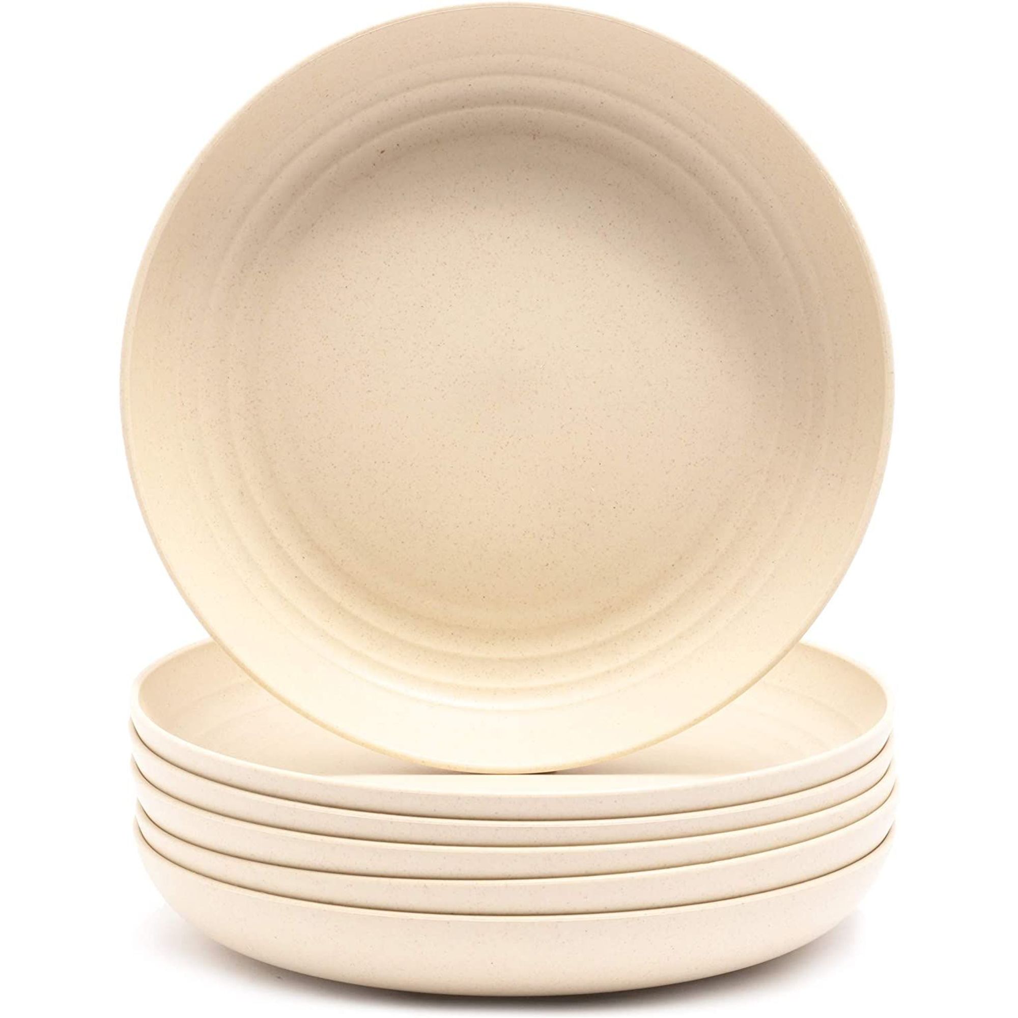 Anti-Fallen Beige 7.8 Unbreakable Dinner Plate for Baby Kids 4 Pcs Lightweight Wheat Straw Plates Toddler Dishwasher Microwave Safe Plates