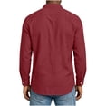 thumbnail image 5 of Cotton Blend Men Short Sleeve /Long Sleeve Button Down Shirts Solid Color Henley Collar Tshirt With Pockets, 5 of 6