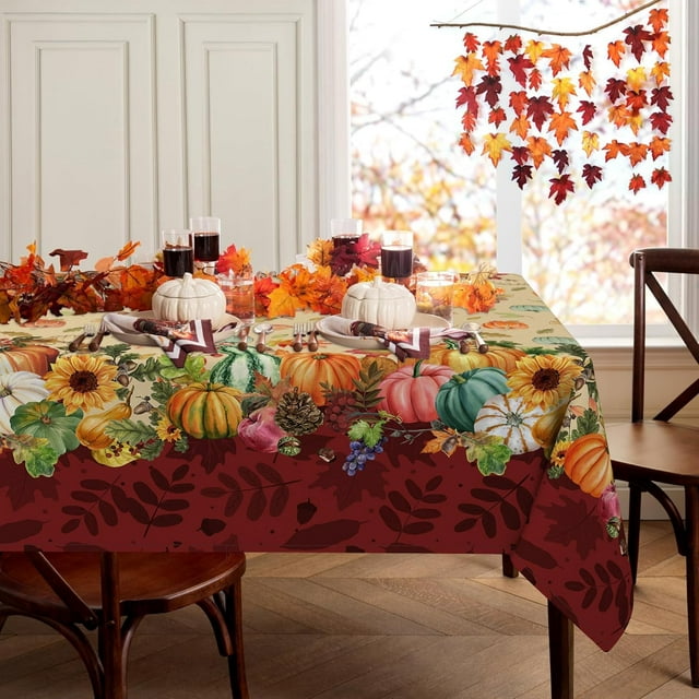 Fall Tablecloth, Fall Tablecloths for Rectangle Tables, Fall Table Cloths Rectangle 60 x 102 Inch, Autumn Pumpkin Thanksgiving Tablecloth