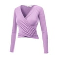 thumbnail image 2 of Made by Johnny Women's Deep V Neck Long Sleeve Cross Wrap Fitted Crop Top S LILAC, 2 of 6