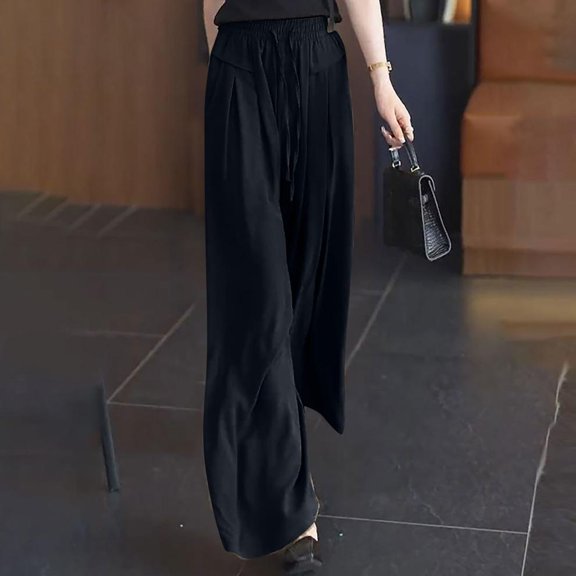 SDNall Wide Leg Pants for Women New Casual Quick Drying Sun Protection Lightweight and High Elastic Wide Leg Pants for Spring and Summer Flowy Pants for Women (Black,Sizes:M-2XL)