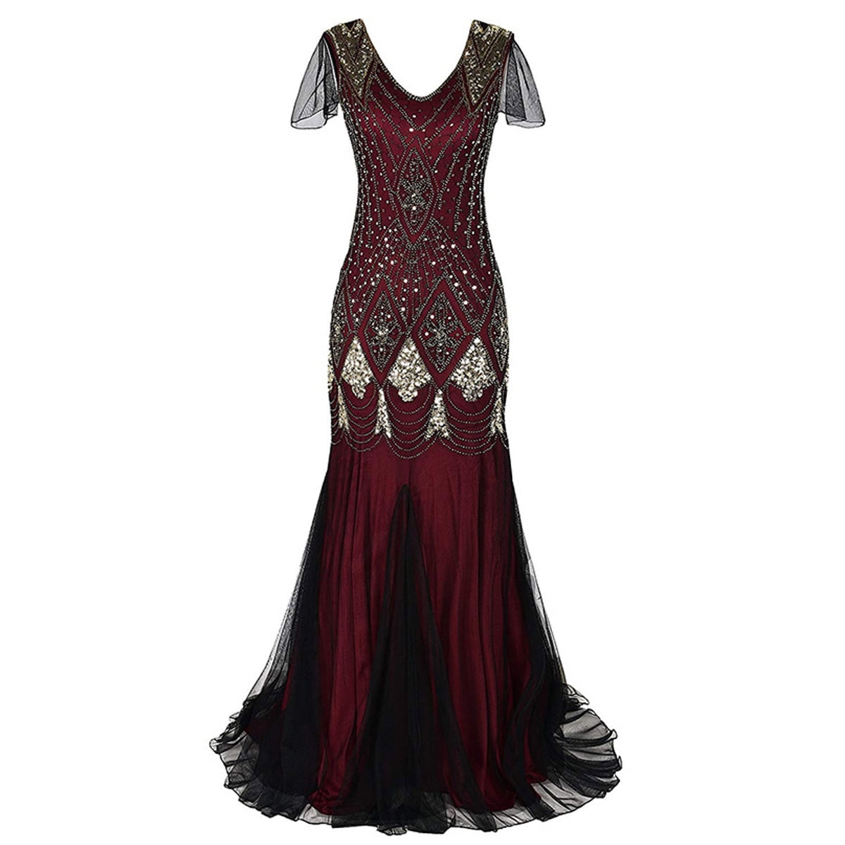 red and gold flapper dress 1920s Red & Gold Beaded Louise Gatsby Dress