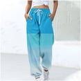 thumbnail image 2 of DeHolifer Sweatpants for Women Trendy High Waist Drawstring Gradient Color Joggers Sweatpants Straight Leg Trousers with Pocket Light Blue L, 2 of 5