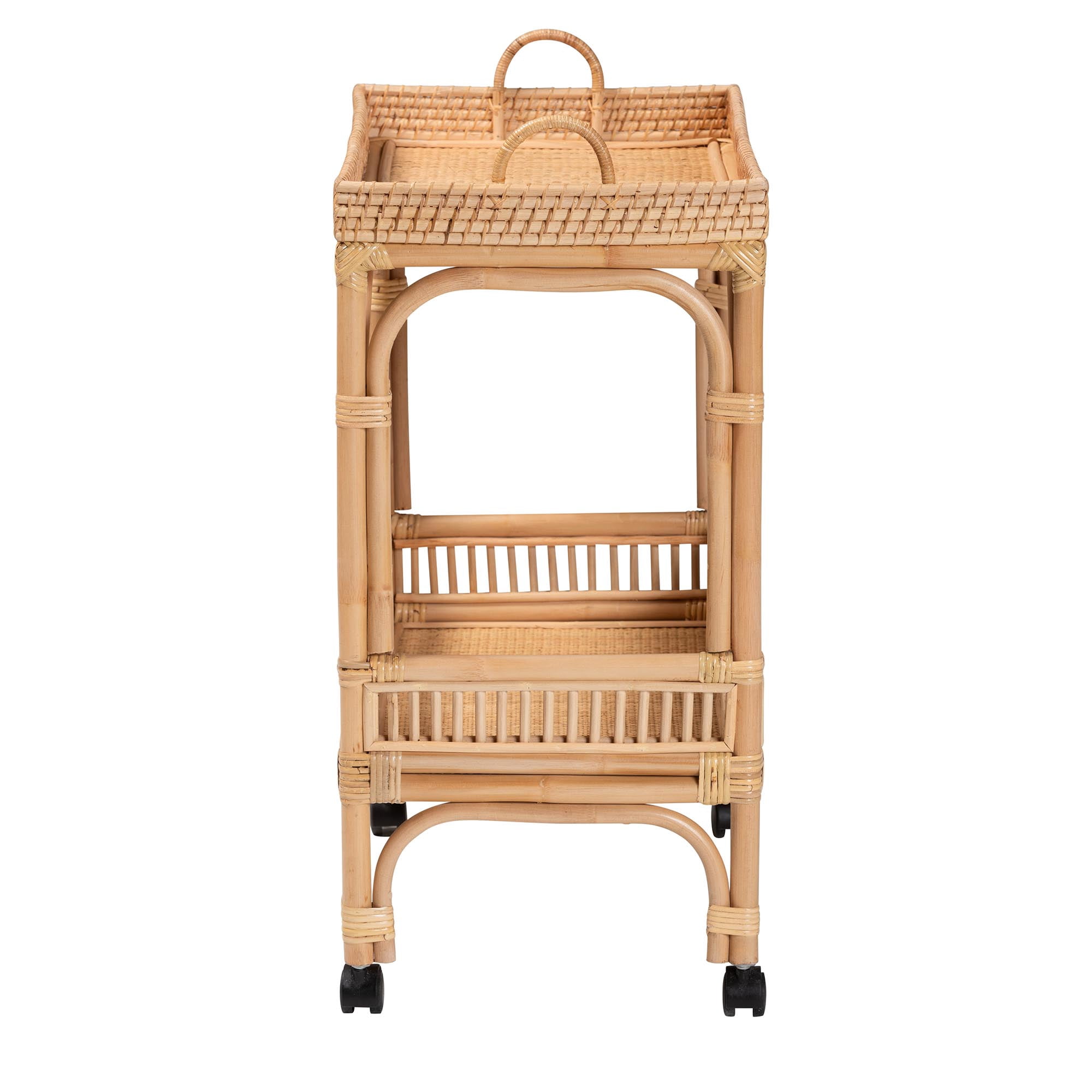 bali & pari Lombok Rattan BOHO Wine Cart, Natural Brown