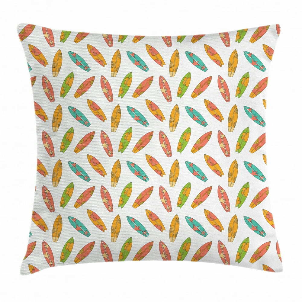 Surfboard Throw Pillow Cushion Cover, Fun Colorful Surfing Boards Water