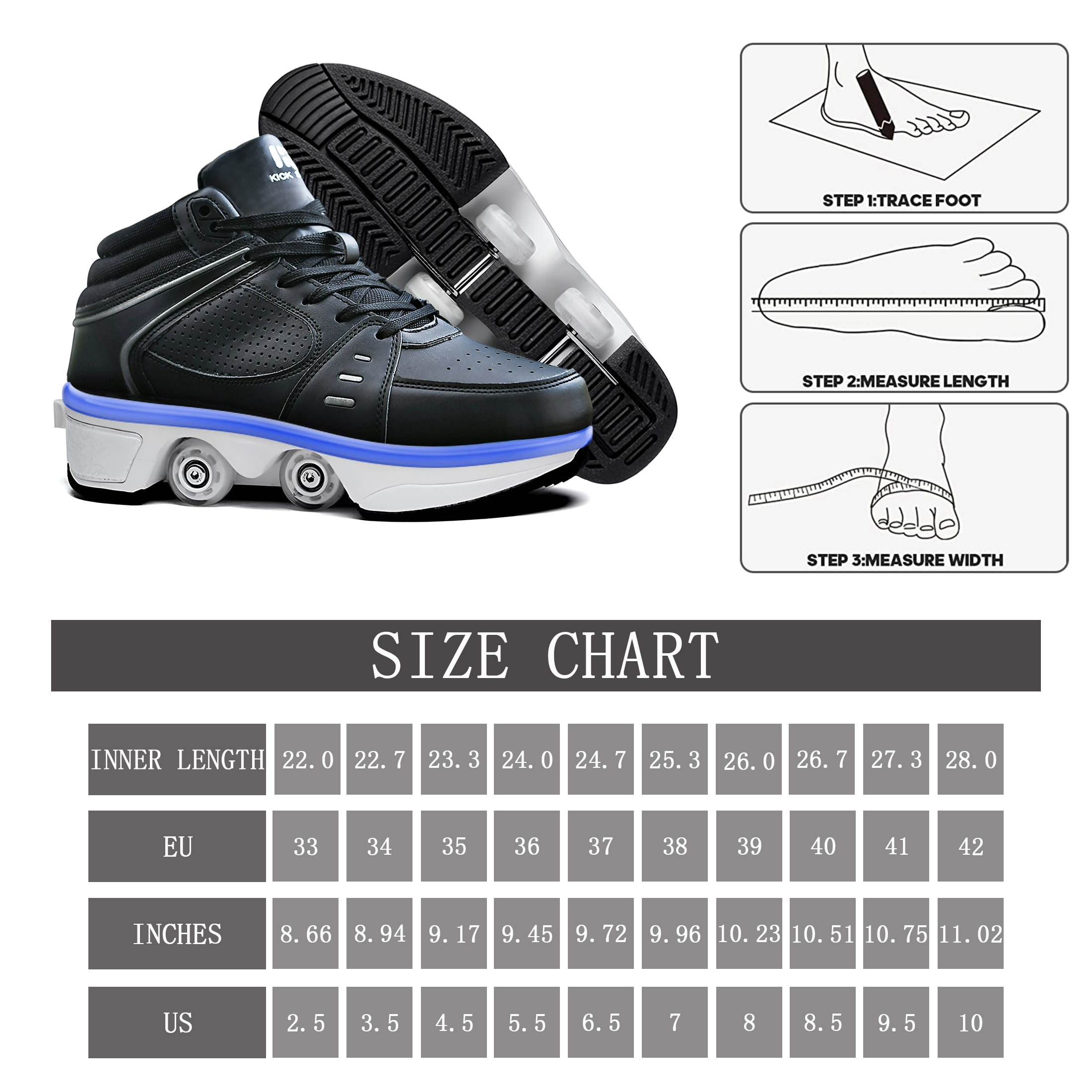 KOFUBOKE Roller Skate Shoes - Sneakers - Roller Shoes 2-in-1 Suitable for  Outdoor Sports Skating Invisible Roller Skates The Best Choice for Building