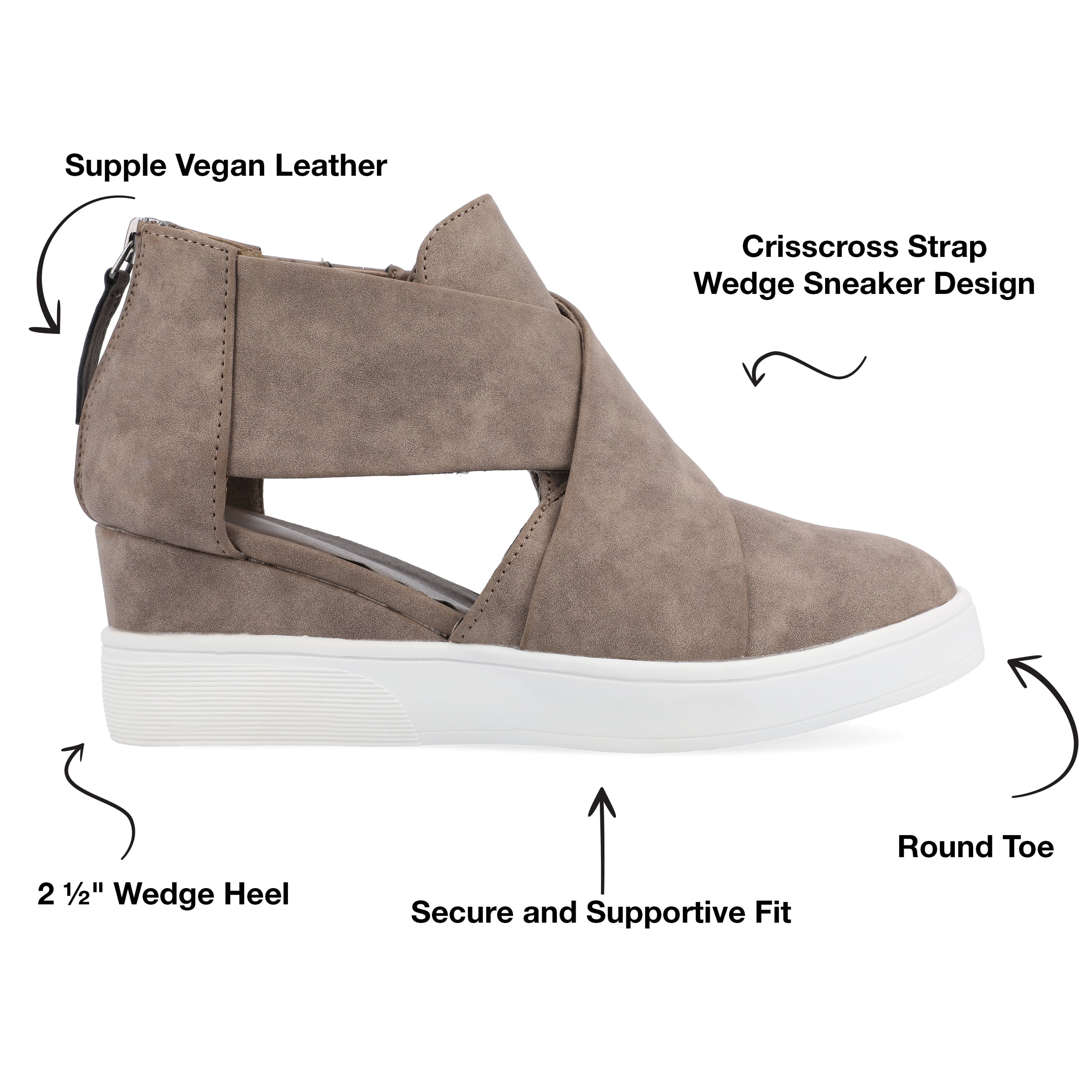 Journee Womens Seena Round Toe Back Heel Zip Wedge Sneakers
