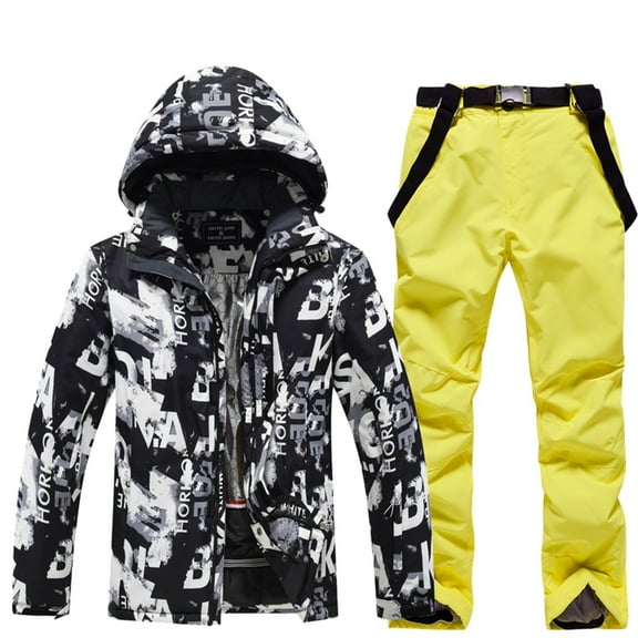 Mens Ski Jacket and Pants Set Waterproof Snow Suit Windproof Snowboard Jacket Color: Yellow Size: M