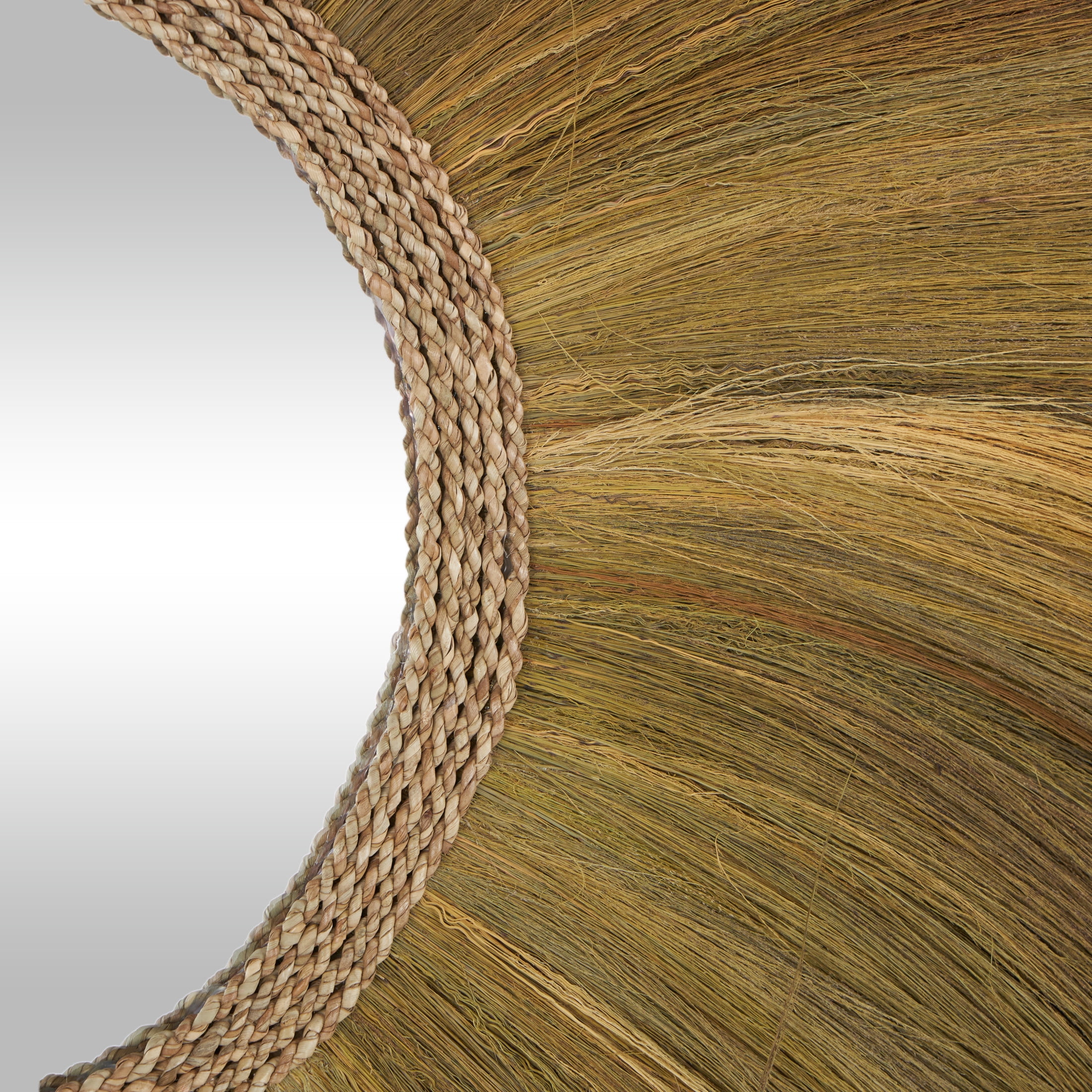 DecMode 45" x 45" Brown Tribal Inspired Sunburst Grass Wall Mirror with Coiled Rope Center