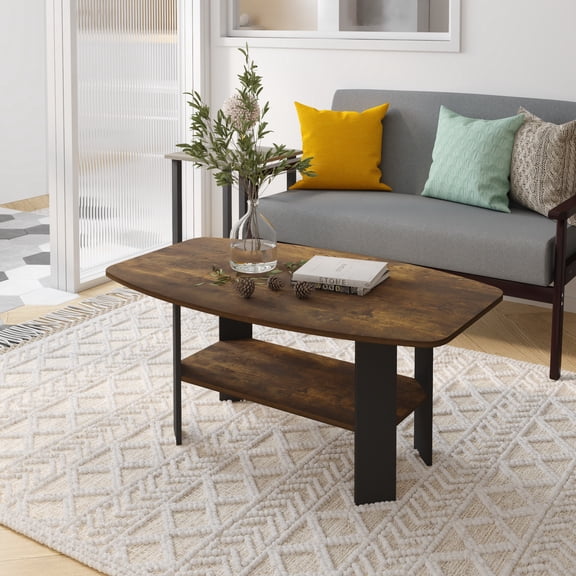 HOMLUX Modern Wood Storage Tea Table Coffee Table with Shelf for Small Space Living Room, Amber Pine/Black