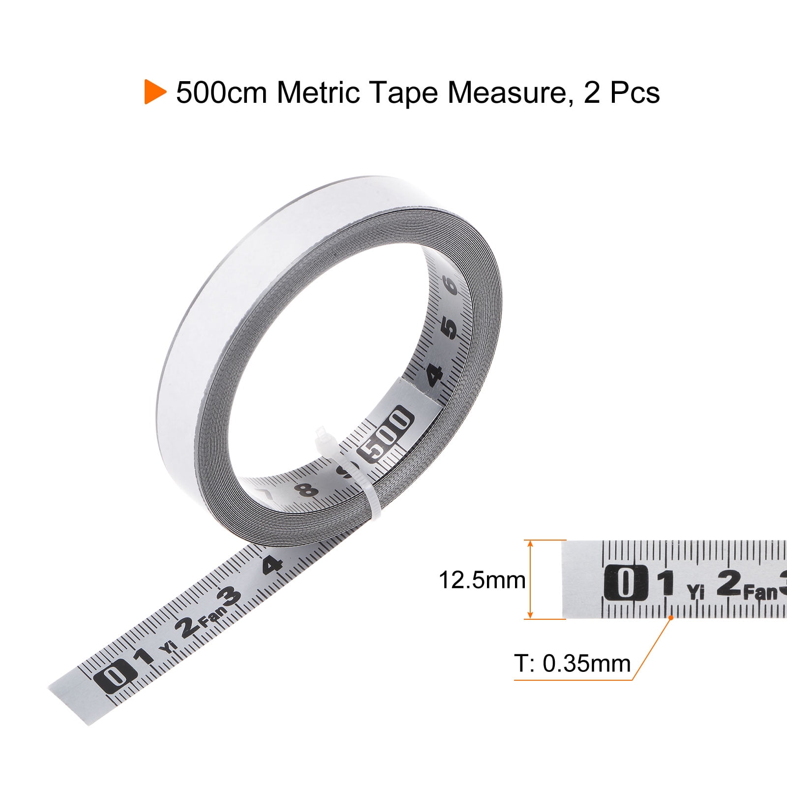 Self-Adhesive Measuring Tape 500cm Stainless Steel Metric Left to Right Read, 2 Pieces