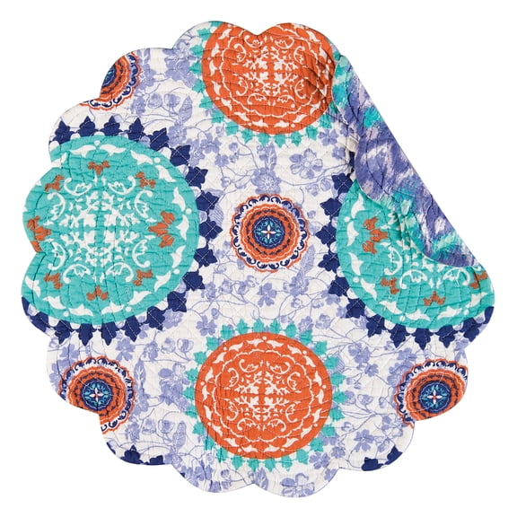 Zarina Blue Purple Orange Round Quilted Single Placemat, 17"