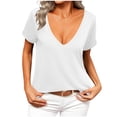 thumbnail image 6 of AKOEE Summer T-shirts Women Deep V Neck Short Sleeve Blouses Casual Basic Tees Loose Fit Plain Tshirts (M, White), 6 of 6