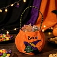 thumbnail image 6 of Yyuenw 4 Pcs Velvet Halloween Trick or Treat Bags, Pumpkin Witch Embroidered Handheld Candy Pouch, Reusable Color Block Handle Gift Bag for Party Festival Decor, 6 of 8