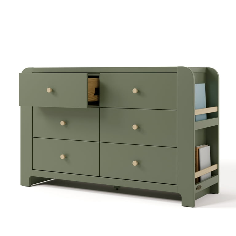 Graco Read-with-Me 6 Drawer Chest with Bookshelves, Olive with Driftwood -  Walmart.com