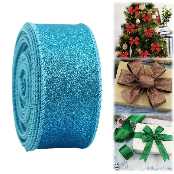 Glitter Wired Ribbon, 2.5 Inch x 10 Yards Christmas Glitter Ribbon, Metallic Wired Edge Ribbon, Sparkle Christmas Ribbon for Tree, Gift Wrapping, Bows Making, Wreath Decor, DIY Crafts