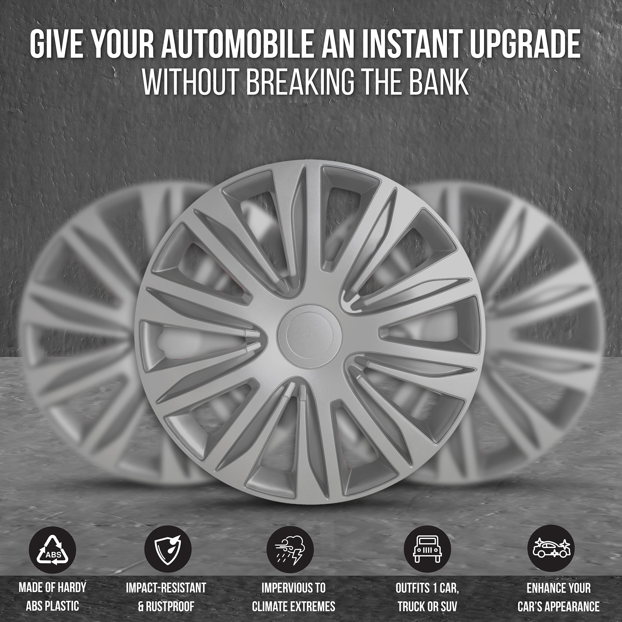 Lot De 4 Enjoliveurs De Moyeu Pour Nissan - Plastique Argenté Et Noir - Diamètre 16 Pouces - Neufs