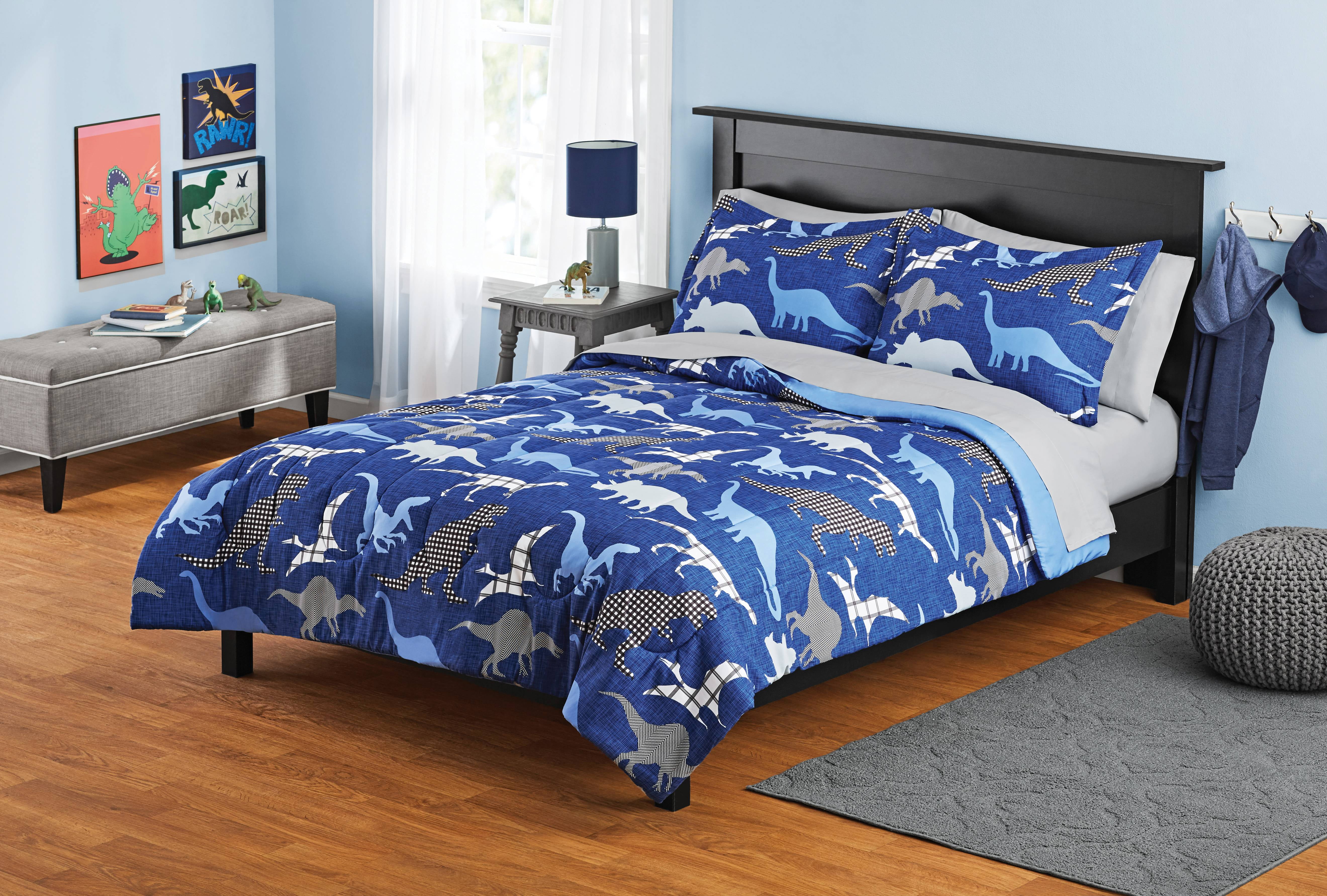 blue dinosaur bedding