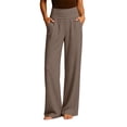 thumbnail image 2 of ABSUYY Womens High Waisted Wide Leg Pants Brown Elastic Waist Casual Trousers Relaxed Fit with Pockets,Size L, 2 of 9