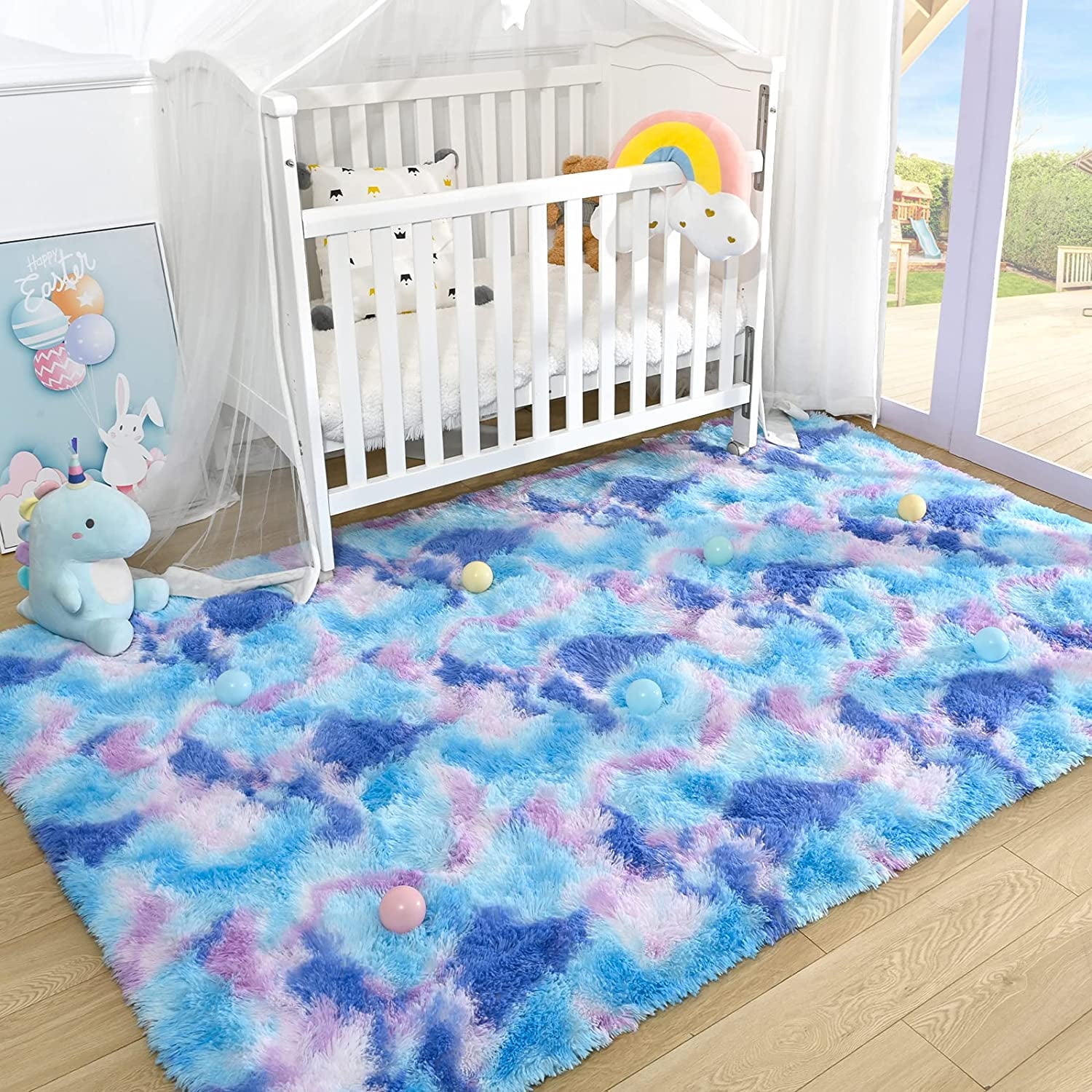 Noahas Soft Fluffy Rainbow Rugs for Girls Bedroom 4x6, Shaggy Kids Playroom Rugs, Colorful Plush Rug for Living Room Nursery, Cute Fuzzy Carpet Home Decor Mat for Baby Toddlers Teens, Purple