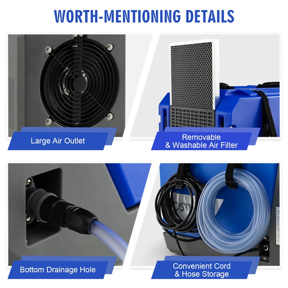 Canddidliike 180 PPD Commercial Dehumidifier with Pump Drain Hose and Wheels-Blue, Dehumidifier for Large Room and Basements