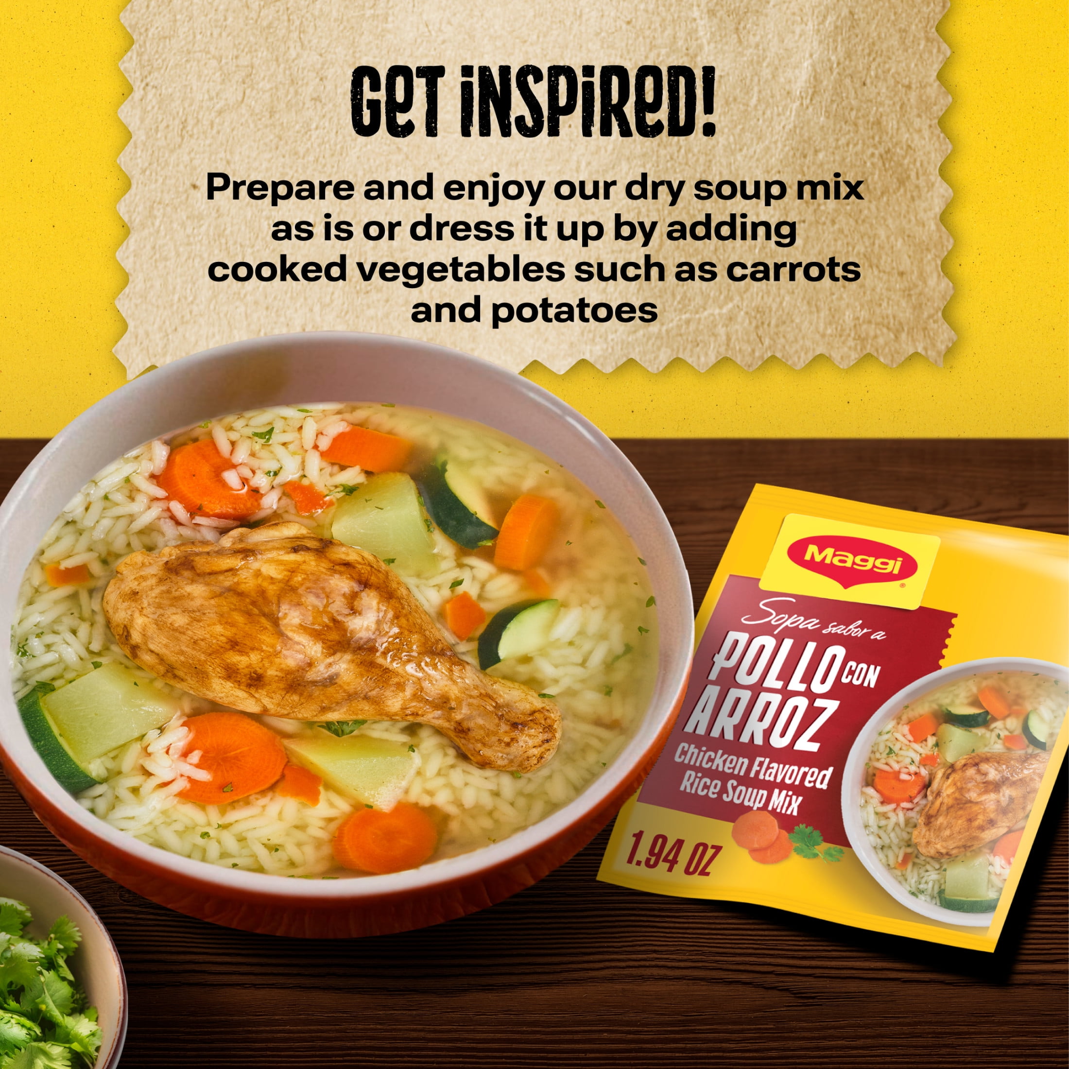 (24 pack) Maggi Sopa Sabor A Pollo Con Arroz Chicken Flavored Rice Soup Mix, Instant Soup Packets 1.94 oz