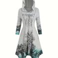 thumbnail image 1 of Gothic Graphic Print Drawstring Hooded Dress, Casual Long Sleeve Dress For Spring & Fall, Women's Clothing, 1 of 5