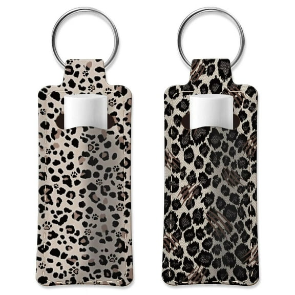 2pcs Lipstick Holder Keychain Leopard Print Lip Balm Holders Elastic Diving Fabric Lipstick Keychains Portable Lipstick Holder Bags Lipstick Sleeve Key Ring Holder for Lipstick Chapstick