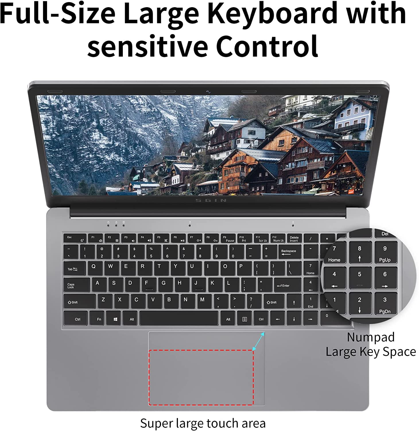 SGIN Laptop, 12GB RAM 512GB ROM Laptops, Quad-Core N5095 Processor Computer, 15.6 Inch Laptop with 1920 * 1080 IPS FHD Display, Dual Band WiFi, BT4.2,