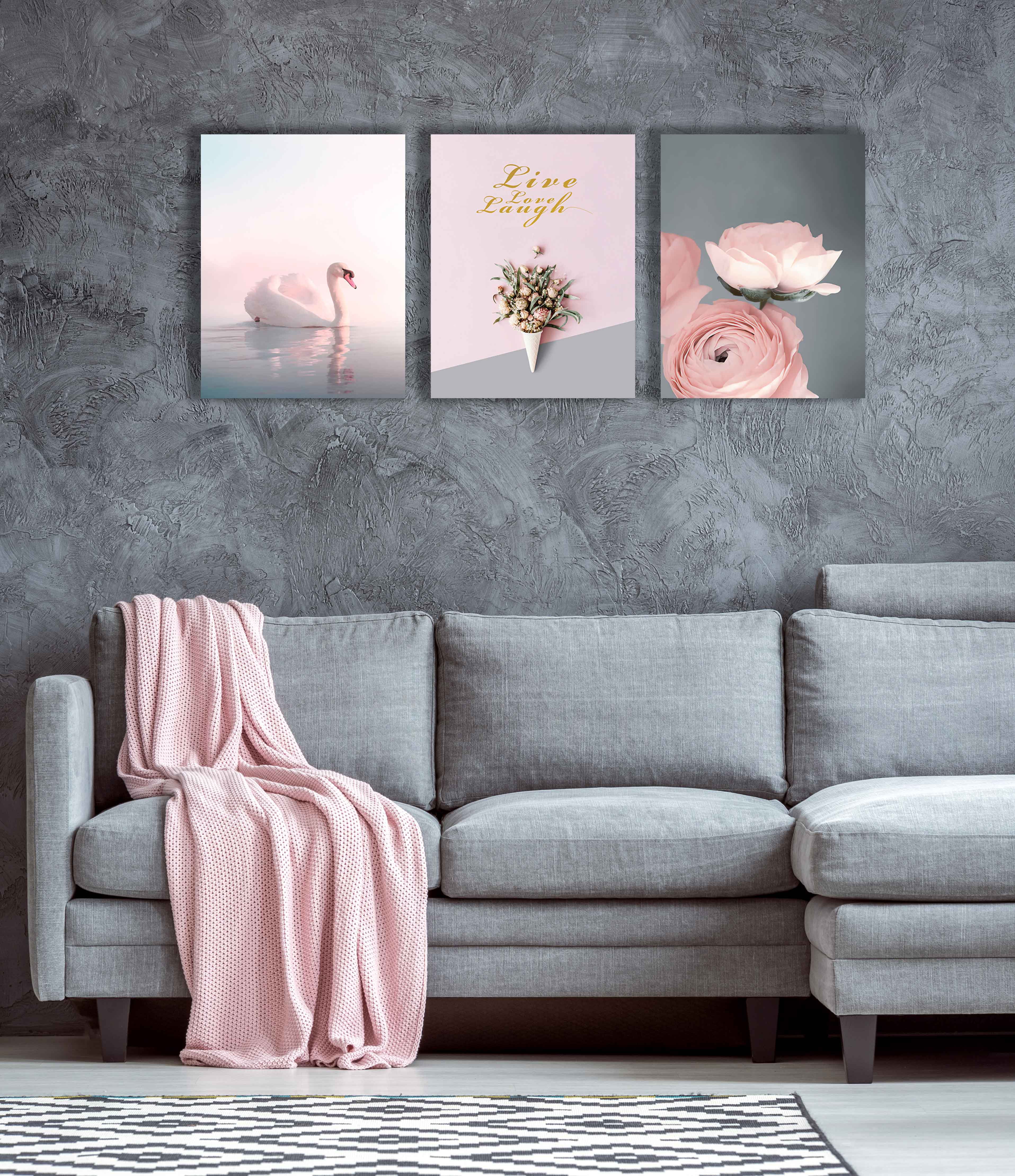 Modern Canvas Wall Art For Living Room Pink And Grey Room Decor Size 24 X 16 Set Of 3 Panels Paintings For Bedroom Walmart Com Walmart Com