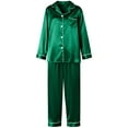 thumbnail image 7 of DAKIMOE Sleepwear Womens Silky Satin Pajamas Set Long Sleeve Nightwear Loungewear, Green, M, 7 of 7