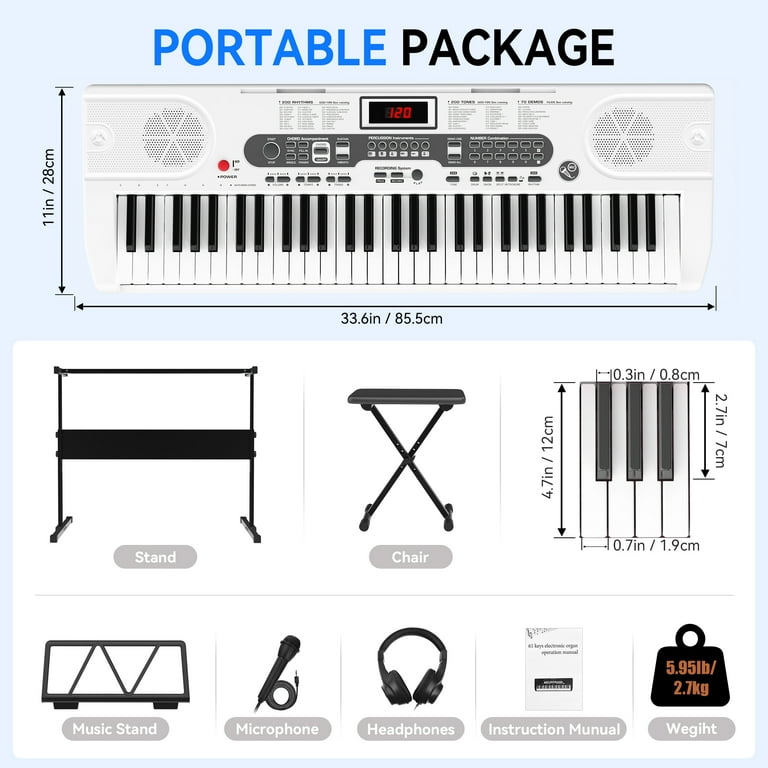 Fenbeli 61-Key Piano Keyboard with Lighted Keys, Stand, Bench