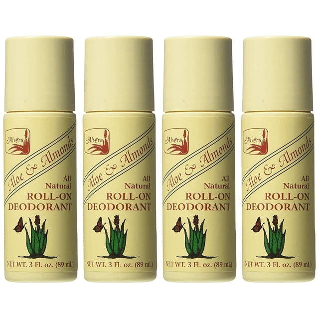 Desodorante corporal Alvera All Natural Roll-On con aloe y almendras, 90 ml, paquete de 4