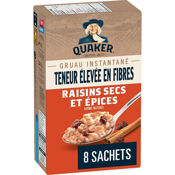 Quaker Gruau instantané Teneur élevée en fibres Raisins secs et épices