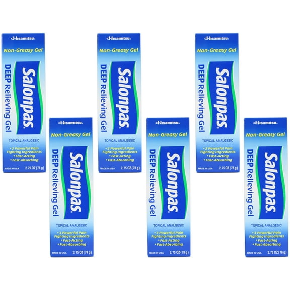 Salonpas Deep Relieving Gel Topical Analgesic, Non-Greasy, 2.75 oz, 6 Pack