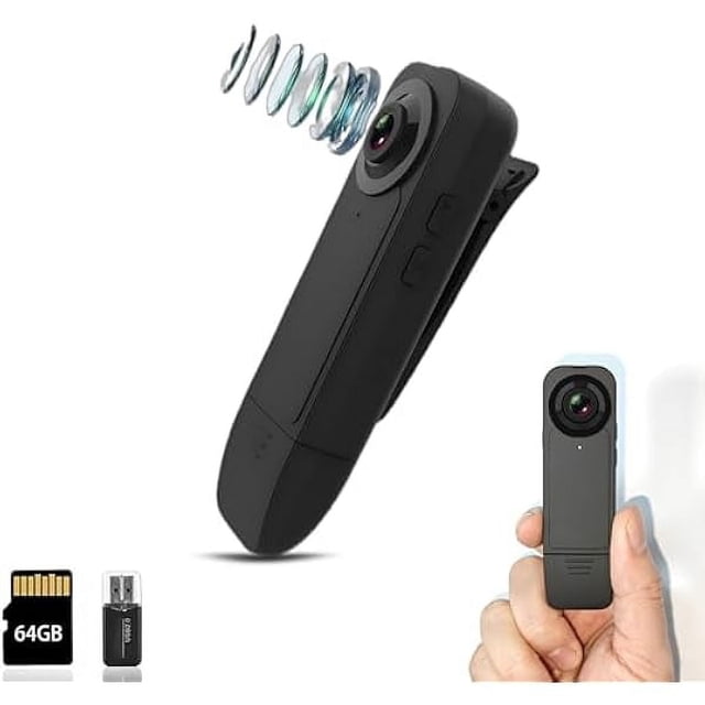 Mini cámara corporal de seguridad policial de 1080P con grabación de video, videocámara portátil de patrulla, grabación en bucle y movimiento, tarjeta de memoria de 64 GB incluida, portátil